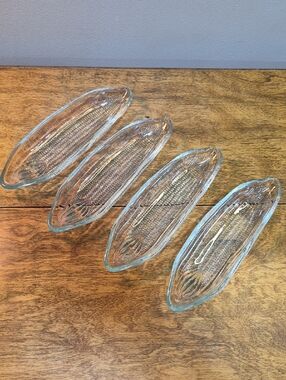 VINTAGE Pressed Glass Corn On The Cob Buttering Dish Boats, Set of 4